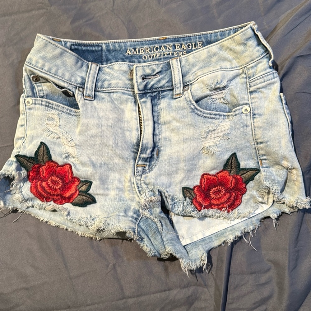 High waisted jean shorts with roses